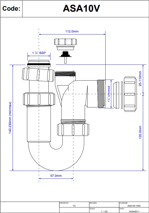 McAlpine 1¼" Adjustable Anti-Syphon P Trap