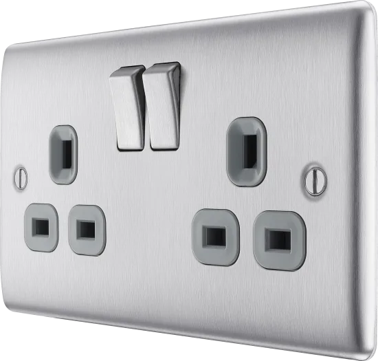 BG Nexus Metal 13Amp Switch Double Socket Brushed Steel