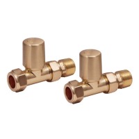 Scudo Radiator Valve, Straight, 15mm, Brushed Brass — Pair