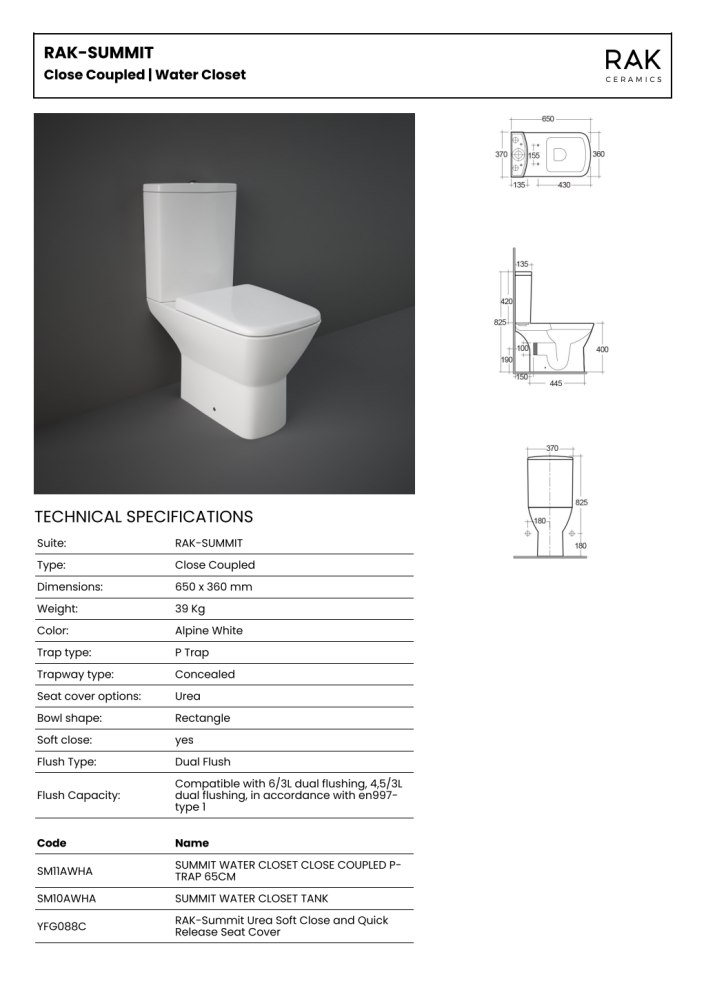 RAK-Summit Close Coupled Full Access WC Pan & Cistern