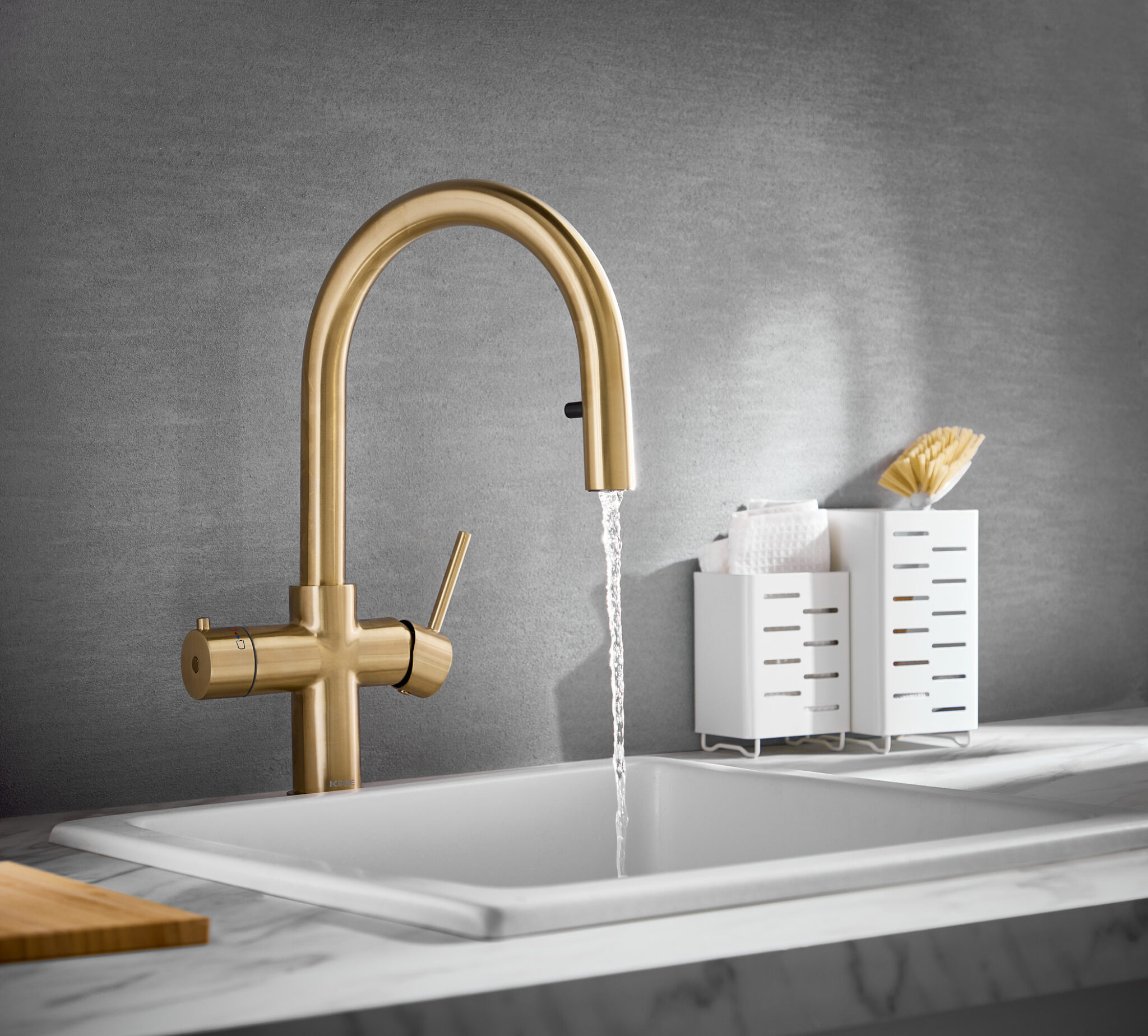 KoGE 4-in-1 Swan Pull Out Spout Hot Water Tap | Brushed Brass