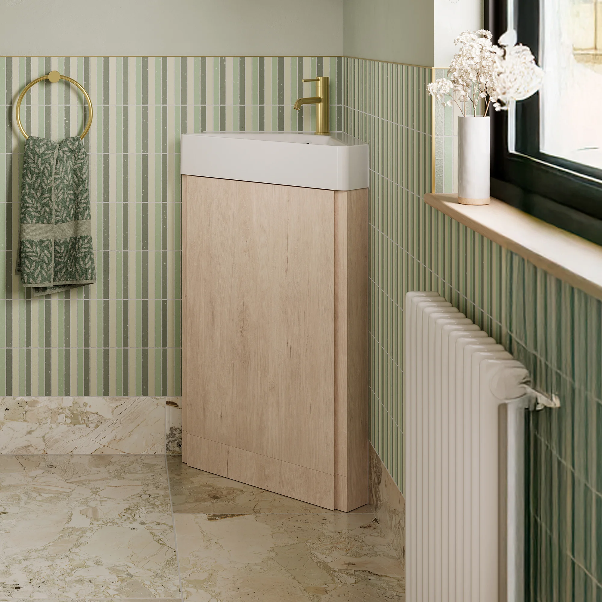 Rivus 50cm Corner Cloakroom Unit - Sand Oak