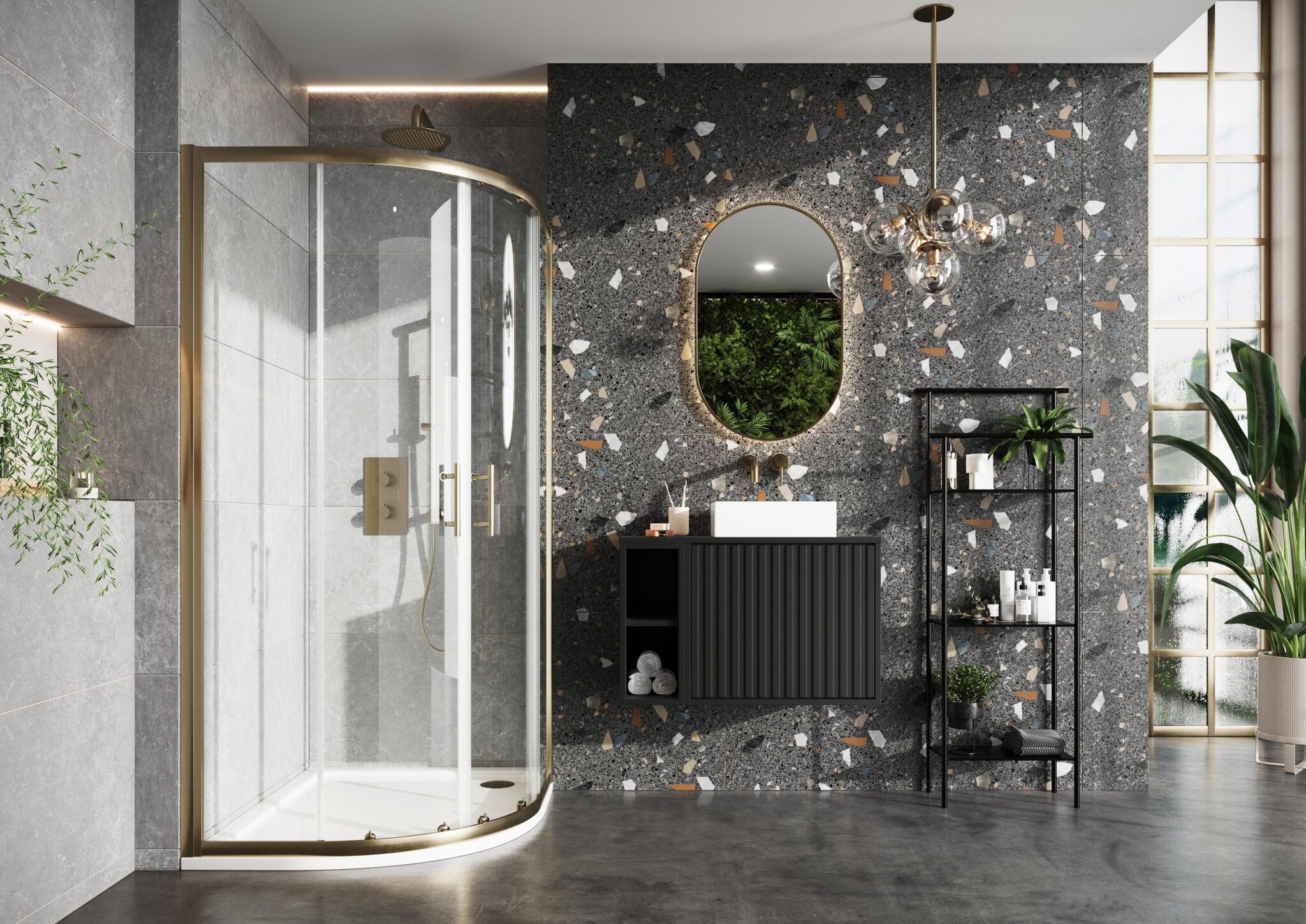 S6 Brushed Brass Double Door Quadrant 900×900