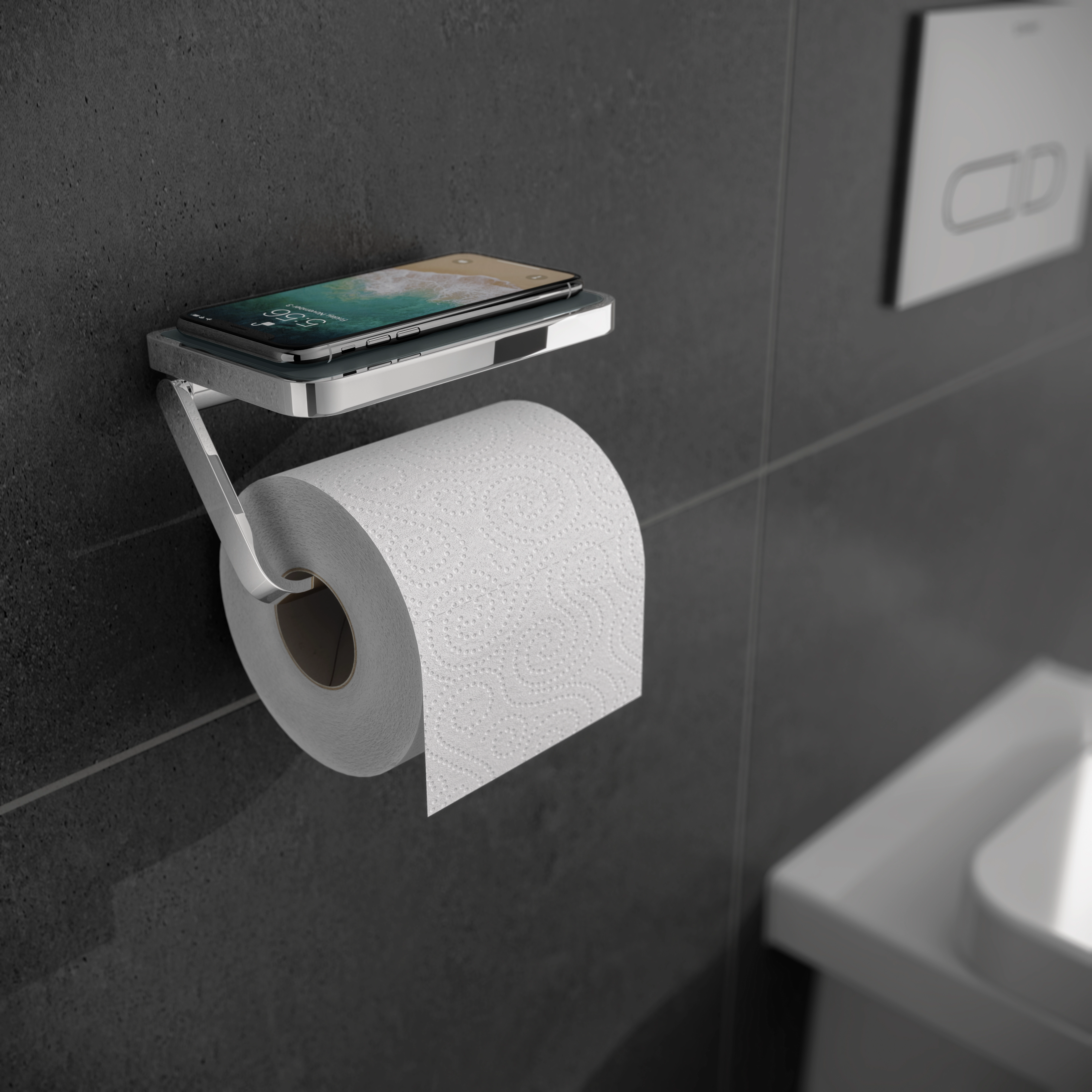 Toilet Roll Holder with Shelf & Anti-Slip Mat