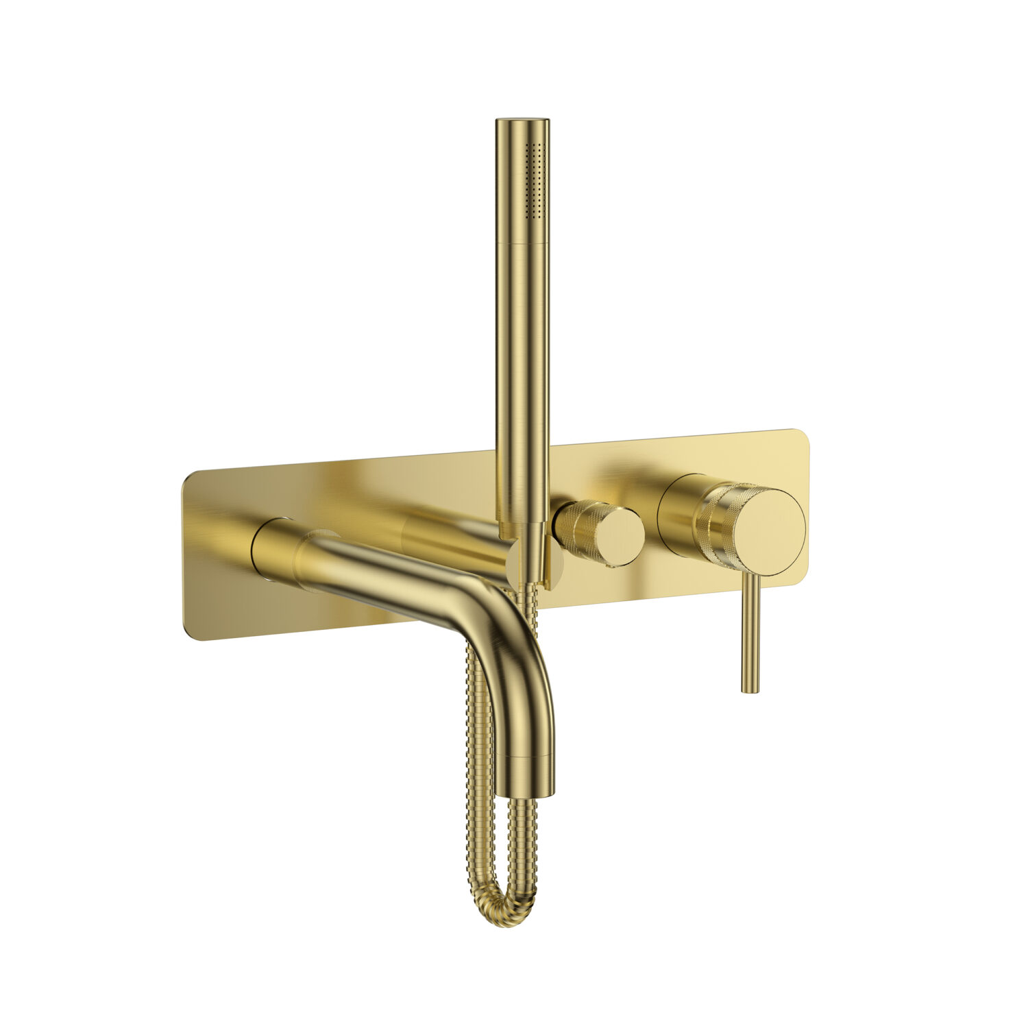 Wall Mounted Bath Shower Mixer & Handset Brushed brass
