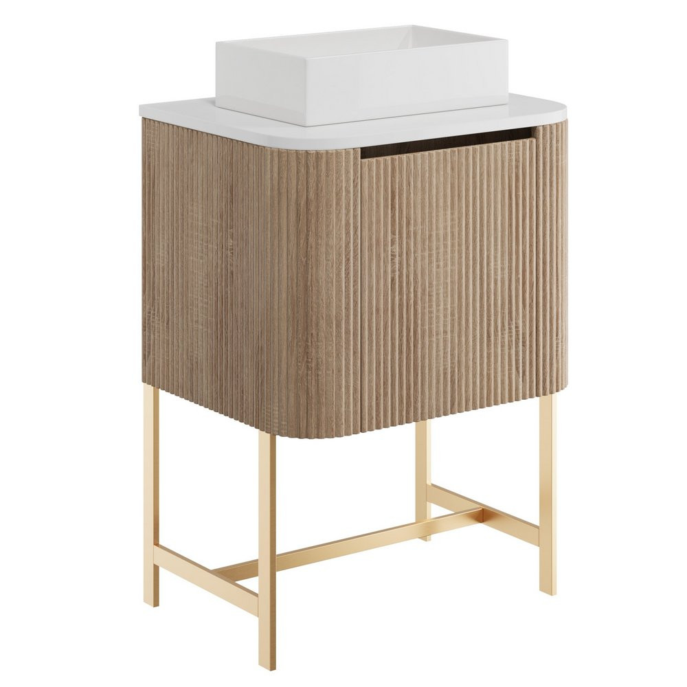 Linea Curve 600 Unit , Basin And Frame- Sonoma Oak