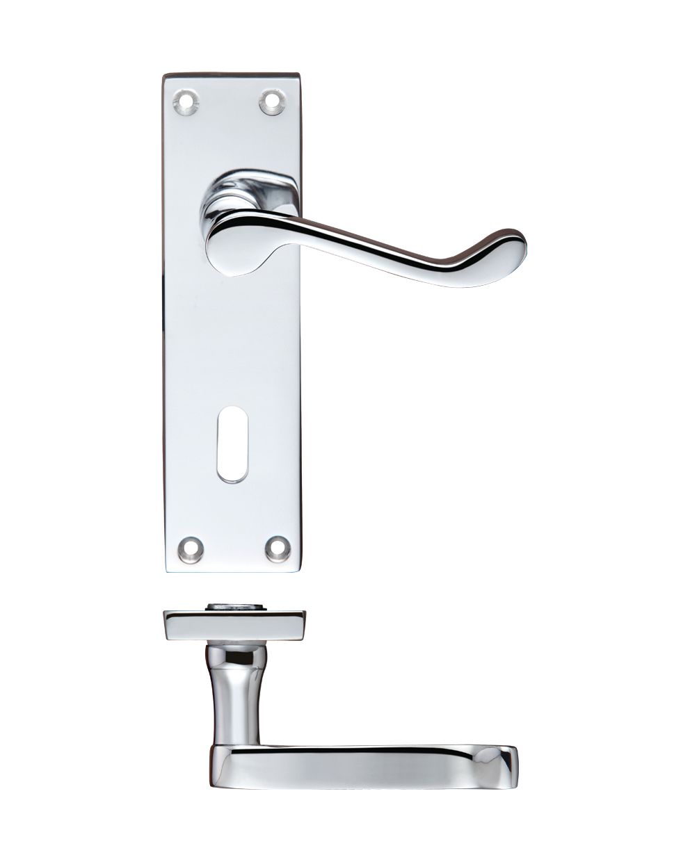 Project Victorian Scroll Lever on Lock Backplate - 150mm x 40mm Polished Chrome