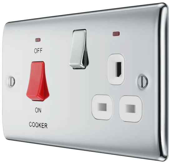 BG Nexus Metal 45Amp Double Switch With 13Amp Socket Polished Chrome