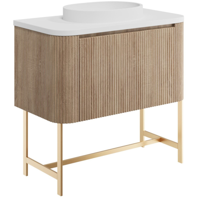 Linea Curve 900 Cabinet , Basin And Frame - Sonoma Oak