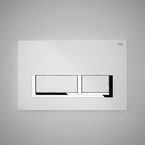 RAK-Ecofix White Flush Plate with polished Chrome surrounding rectangular push plates