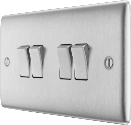 BG Nexus Metal 20Amp 16AX Quadruple 2 Way Switch Brushed Steel