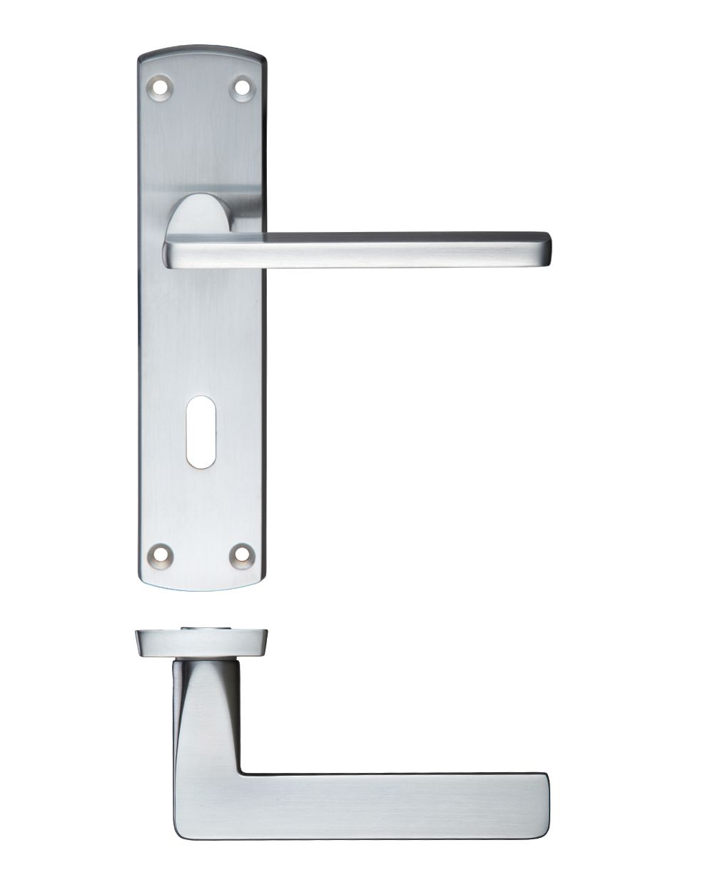 Leon Lever Lock (57mm c/c) On Backplate 170mm x 40mm Satin Chrome