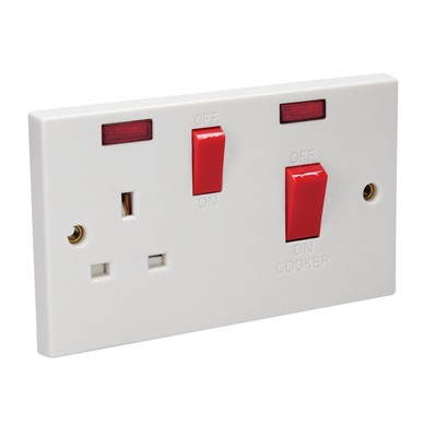Cooker Switch Socket 45A + Neon (Double Pole)