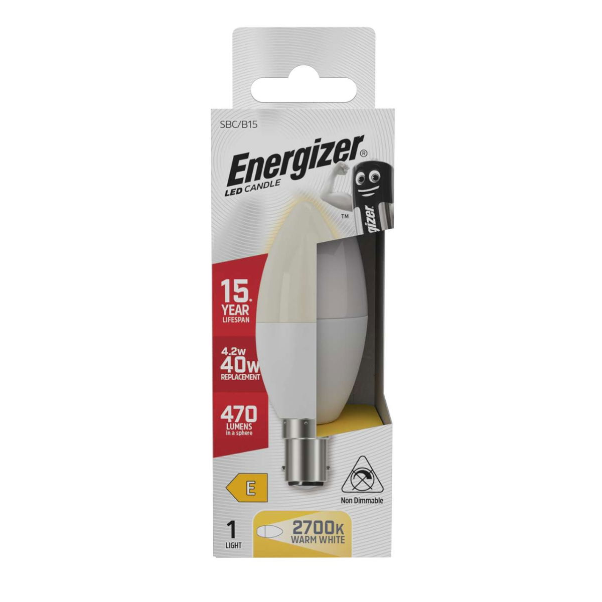 Energizer LED Candle B15 (SBC) 470lm 4.2W 2,700K (Warm White)