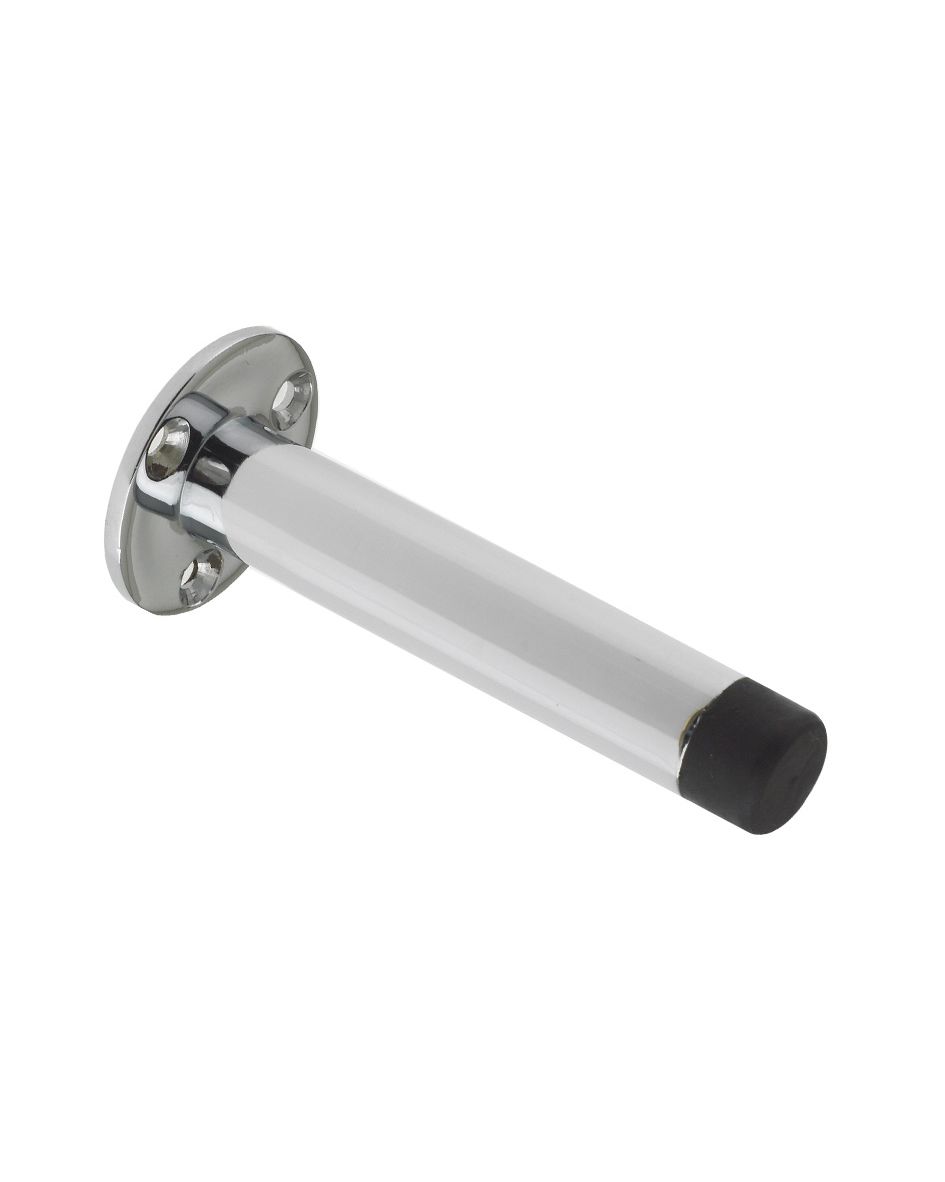 Door Stop - Cylinder with Rose  90mm - Face Fix Polished Chrome