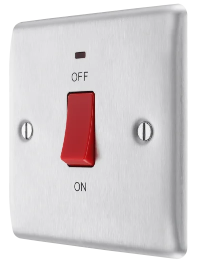 BG Nexus Metal 45Amp Double pole Switch Single Brushed Steel