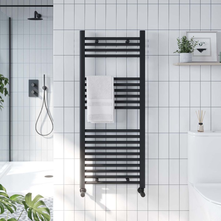 Scudo Ember 22mm Straight Towel Rail, Black — 500 x 1200mm