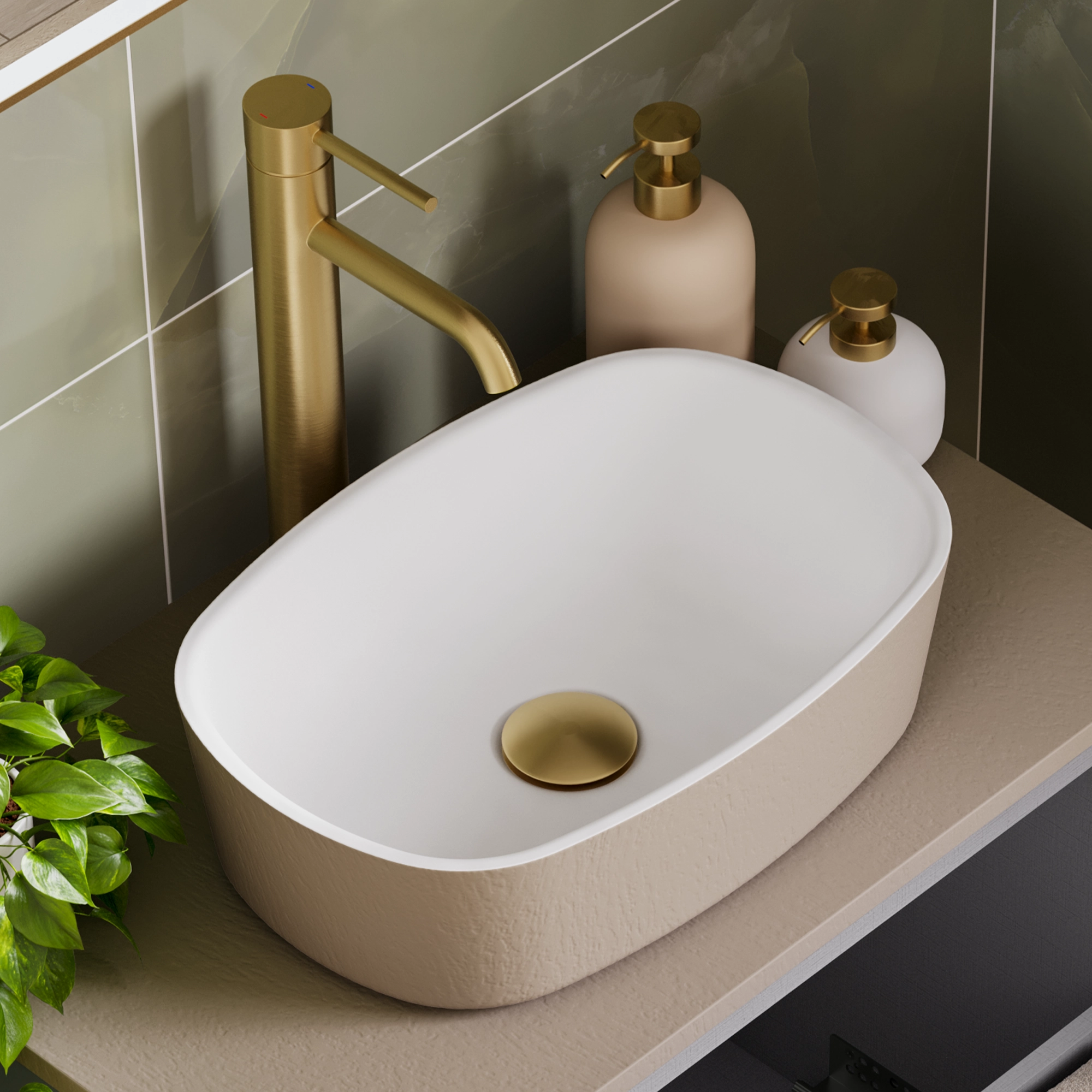 Terra Full Projection 60cm Countertop with Vessel Basin - Beige Clay