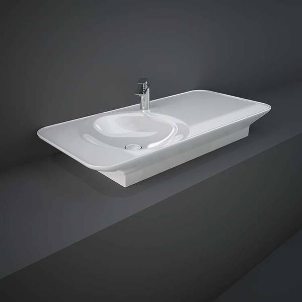 RAK Valet Basin Wall Hung/Countertop  Right Ledge 1TH Gloss White 112cm