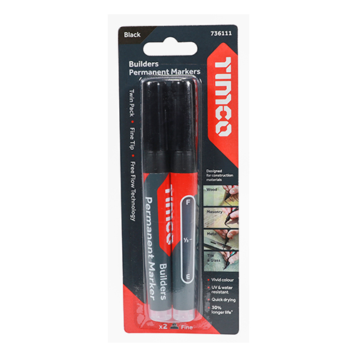 Builders Permanent Markers - Chisel & Fine Tip - Black