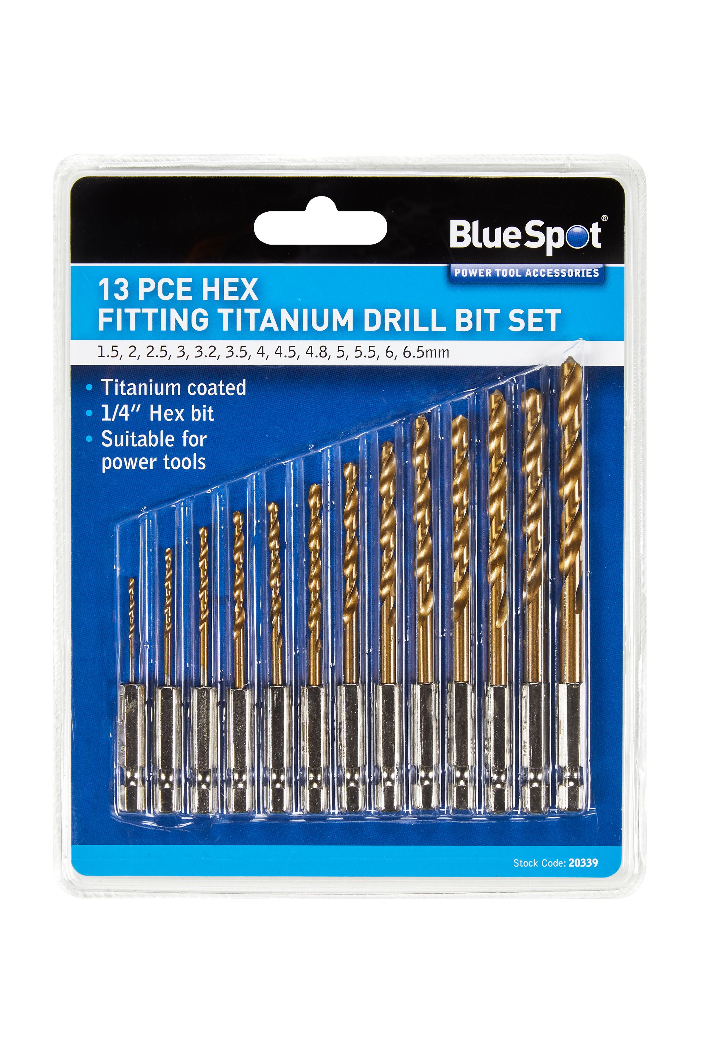 Blue Spot Tools 13 PCE Hex Fitting Titanium Drill Bit Set (1.5-6.5mm)