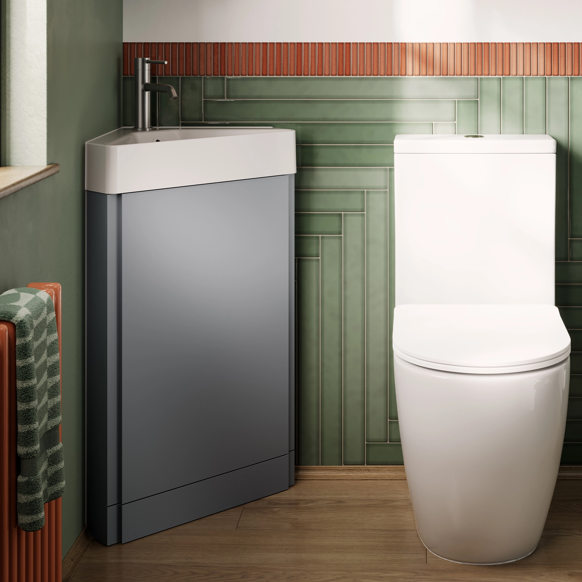Rivus 50cm Corner Cloakroom Unit - Dusky Blue