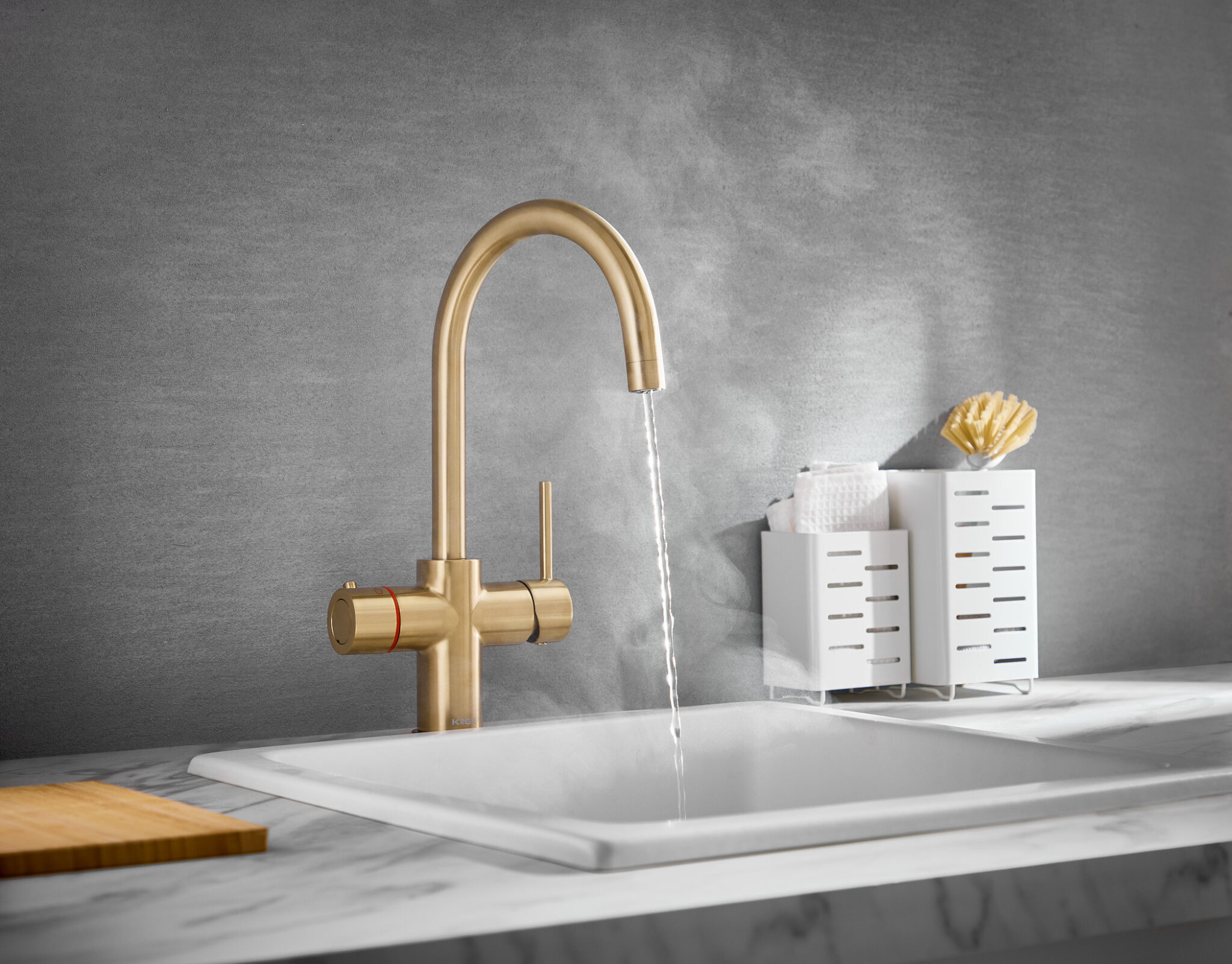 KoGE 3-in-1 Swan Spout Hot Water Tap | Brushed Brass