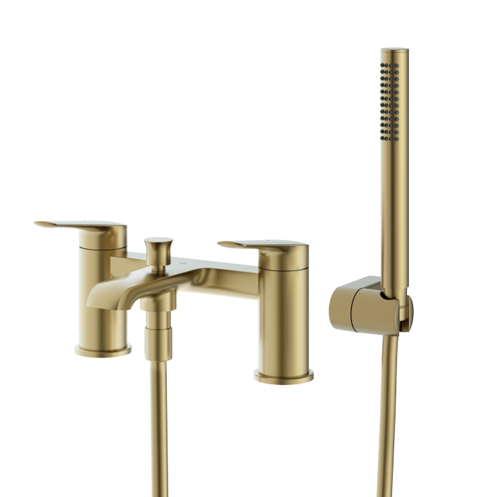 GS-ha-bs-bb Elodie Deck Mounted Bath Shower Mixer, Brushed Brass