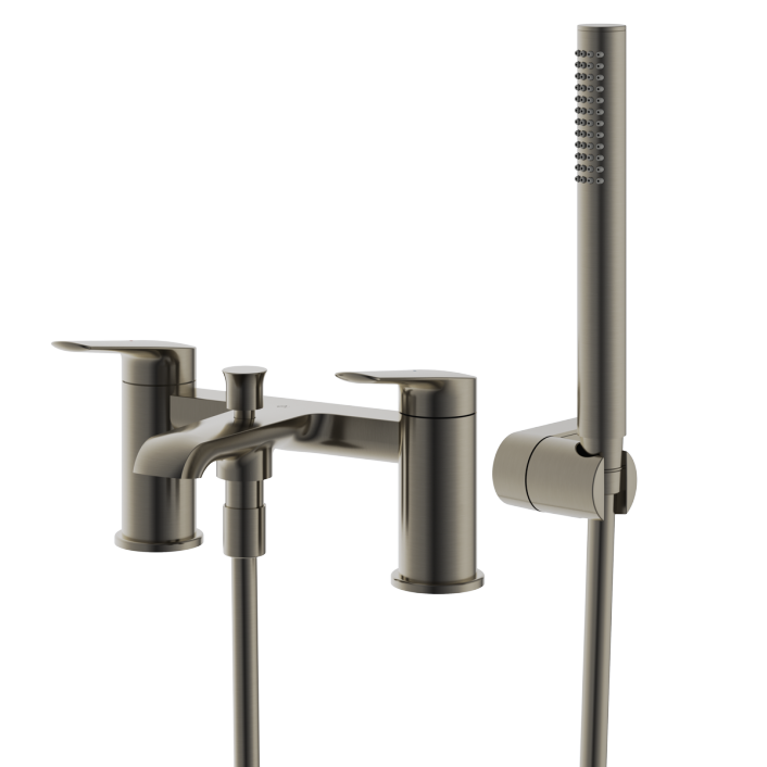 GS-ha-bs-gg Elodie Deck Mounted Bath Shower Mixer, Gunmetal Grey