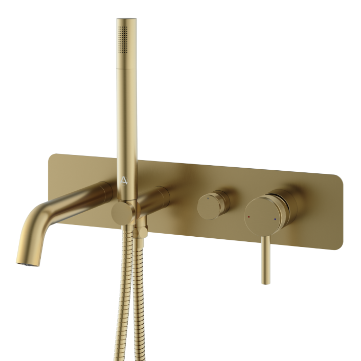 GS-ko-wbsm-bb Ferrum Wall Mounted Bath Shower Mixer, Brushed Brass