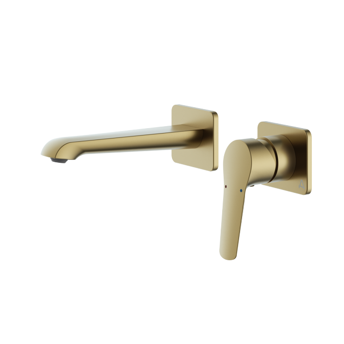 Aqualla Elodie Wall Mounted Basin Mixer, Brushed Brass