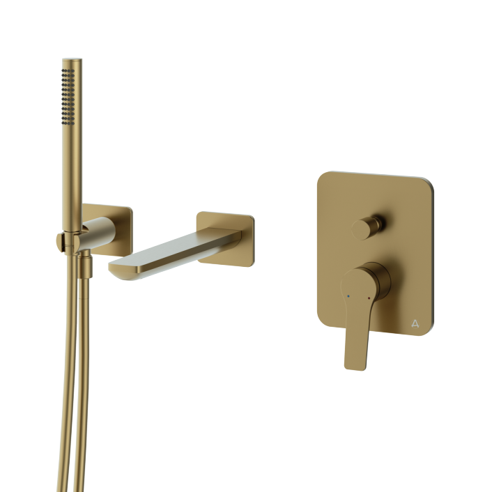 Aqualla Axis Wall Mounted Bath Shower Mixer, Brushed Brass
