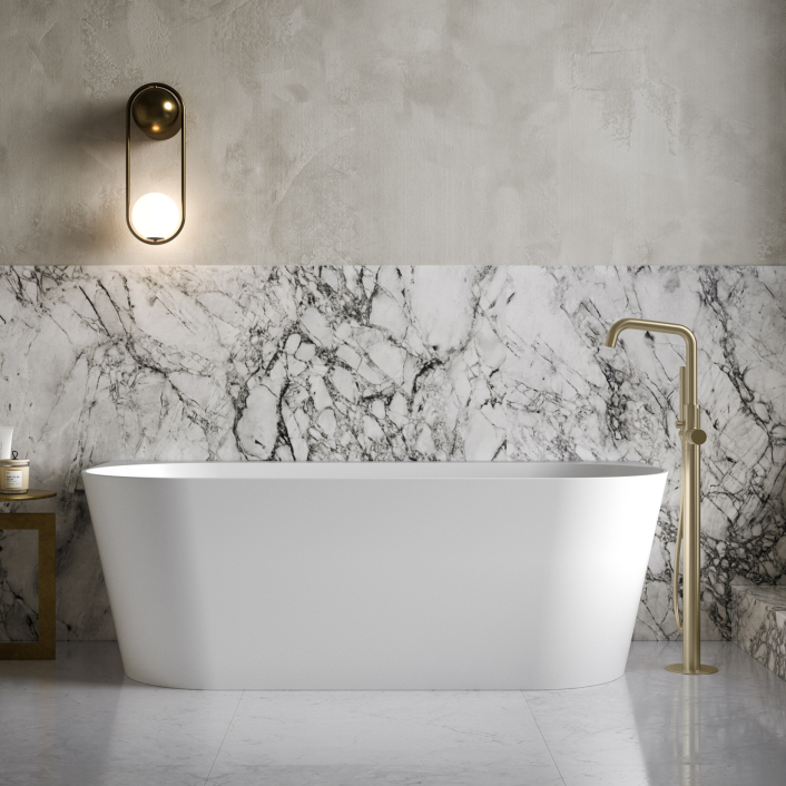 GS-fsmade-wh Malmo Back-to-Wall Freestanding Acrylic Bath 1700 x 800mm — Double Ended White