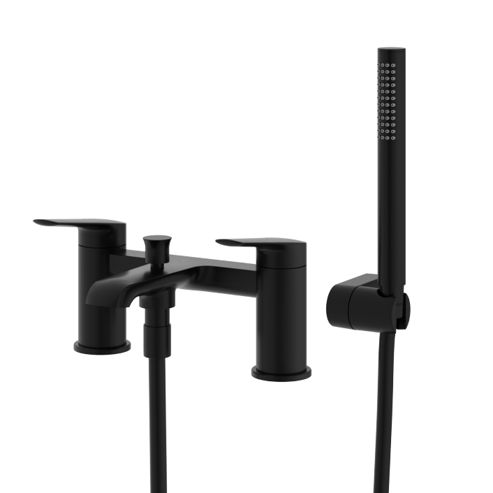 Aqualla Elodie Deck Mounted Bath Shower Mixer, Matt Black