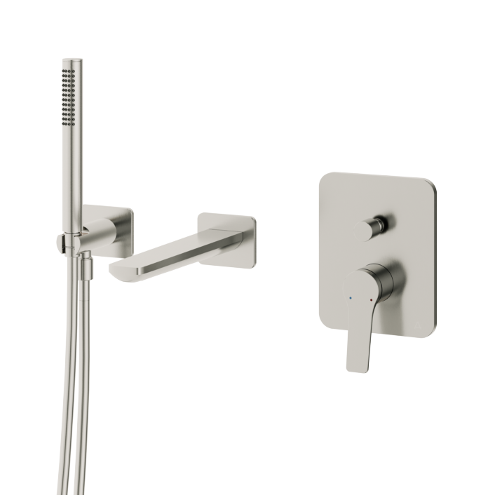 Aqualla Axis Wall Mounted Bath Shower Mixer, Brushed Nickel