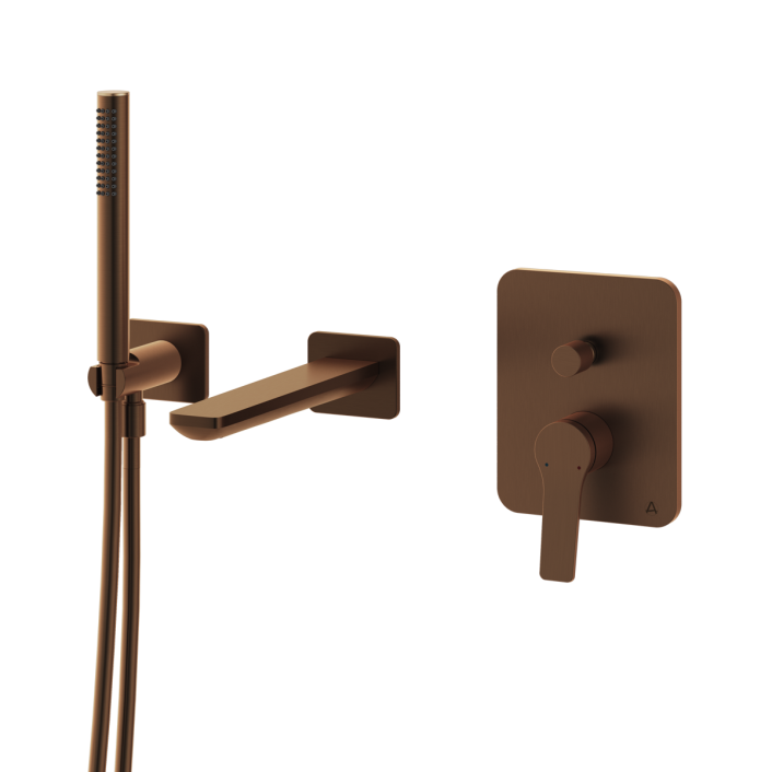 Aqualla Axis Wall Mounted Bath Shower Mixer, Brushed Bronze