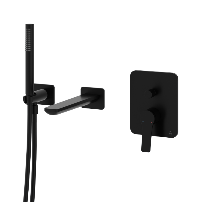 Aqualla Axis Wall Mounted Bath Shower Mixer, Matt Black