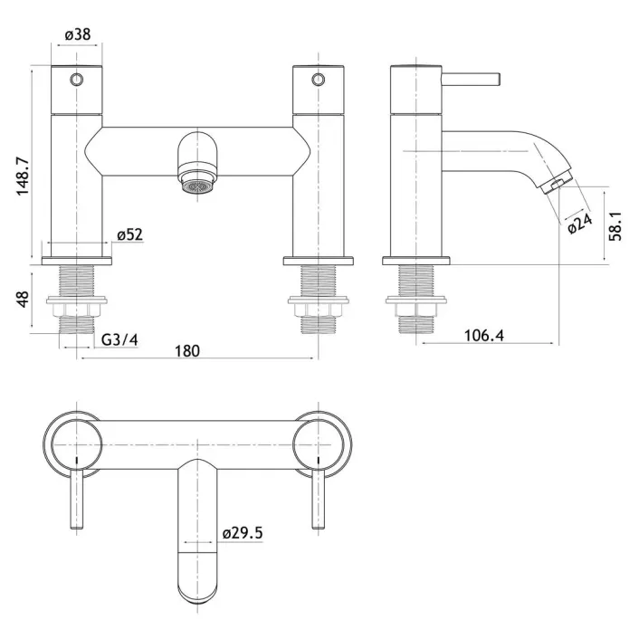 Eastbrook Meriden Bath Filler Tap with Curved Spout Matt Black