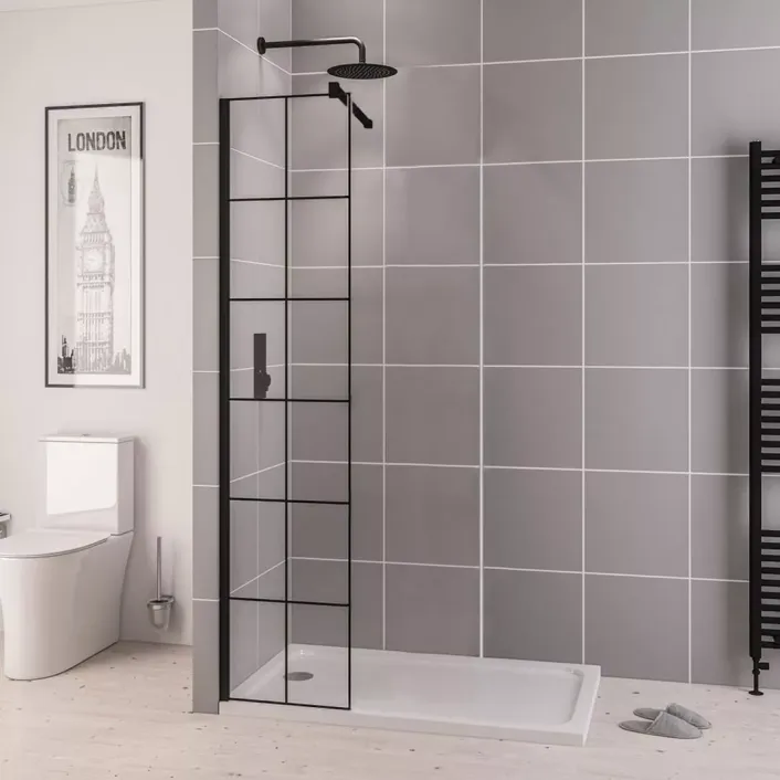 Eastbrook Vantage 2000 8mm Easy Clean 2000mm x 300mm Framed Walk-In Shower Panel - Matt Black