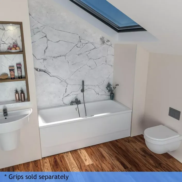 Eastbrook Portland Double Ended (DE) 1700 x 750 x 440mm Rectangular 5mm Bath - White - Double Ended Single Grip Baths