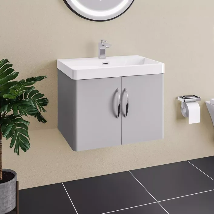Eastbrook Cavone 60CM 2 Door Basin Vanity Unit - Matt Grey - Wall Hung
