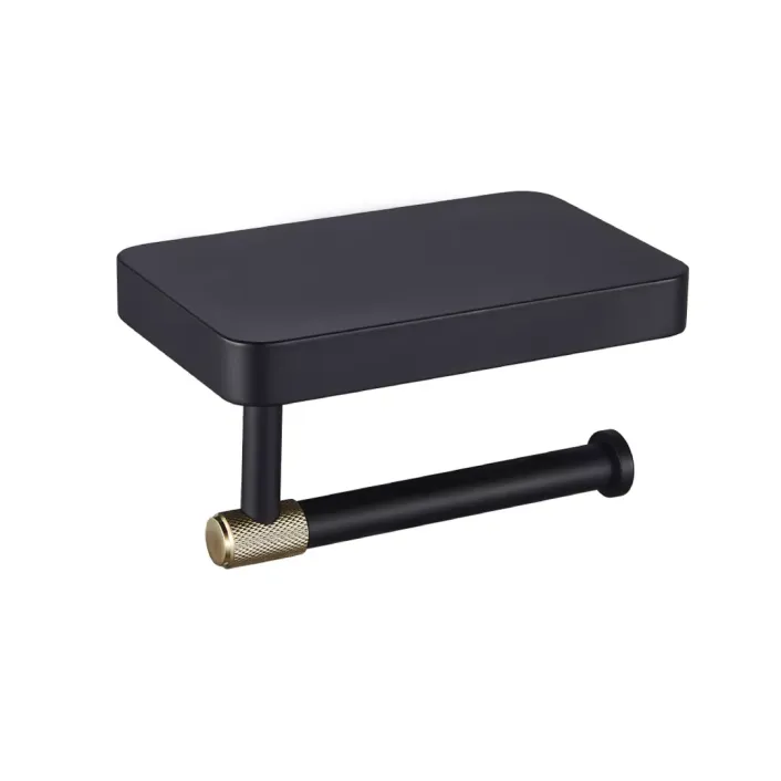 Eastbrook Catania Toilet Roll Holder with Shelf Matt Black/Brushed Brass