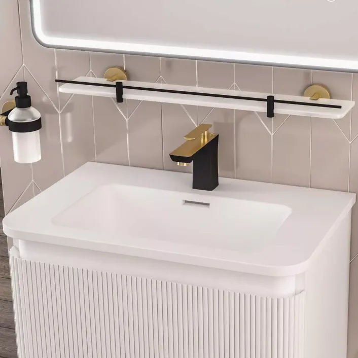 Eastbrook Catania Glass Shelf in Matt Black/Brushed Brass