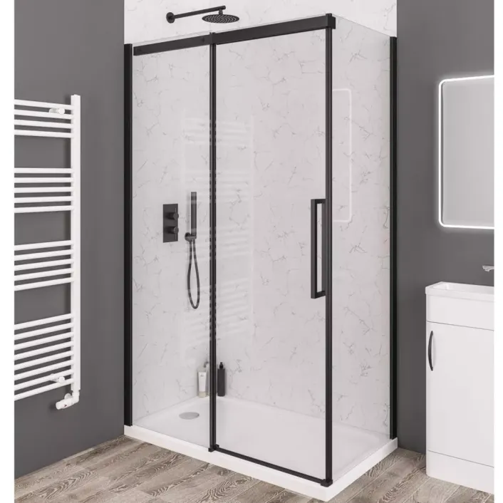 Eastbrook Corniche 2000 8mm Semi-Frameless 2000mm x 1400mm Slider Shower Door - Matt Black