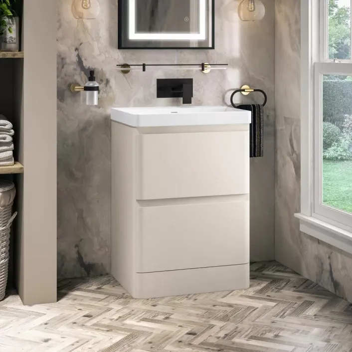 Eastbrook Grovely 60cm x 43cm, 2 Drawer Base Vanity Unit - Cashmere