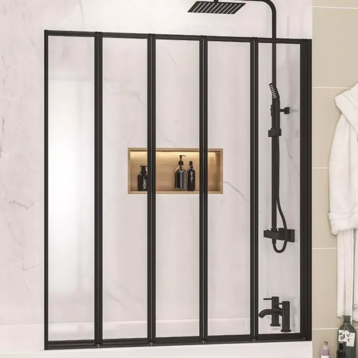 Eastbrook Volente 1400 x 1250mm Folding Bath Screen with 5 Fold Panels - Matt Black