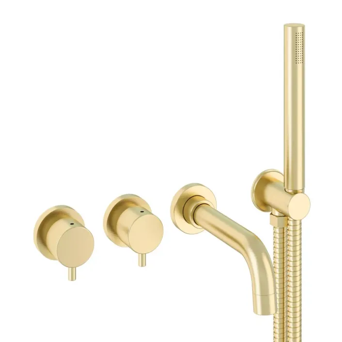 Eastbrook Meriden Wall Mounted 5 Hole Bath Shower Mixer Tap Set - Brushed Brass