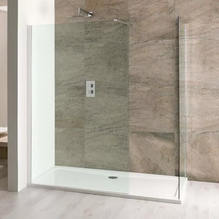 Eastbrook Volente 6mm Easy Clean 1850mm x 1200mm Walk-In End Shower Panel with Support Bar - Chrome Profiles