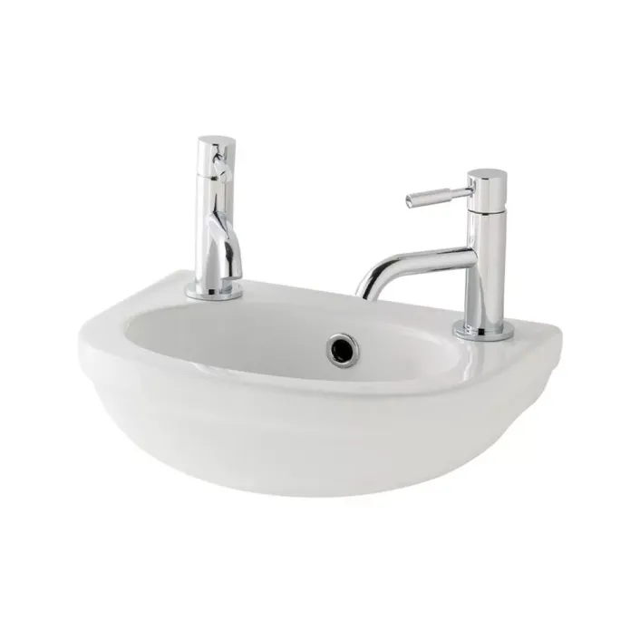 Eastbrook Dura 45cm x 28cm 2 Tap Hole Ceramic Cloakroom Basin with Overflow & Fixings - White