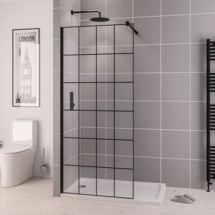 Eastbrook Vantage 2000 8mm Easy Clean 2000mm x 900mm Framed Walk-In Shower Panel - Matt Black